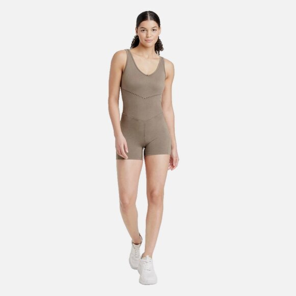 Seamless Short Active Bodysuit Fitness Workout Yoga Romper - JoyLab Gray M - Picture 1 of 3